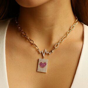 LOVE Heart Iced Out Bling Pendant Necklace Zircons Necklace With Chain Gift